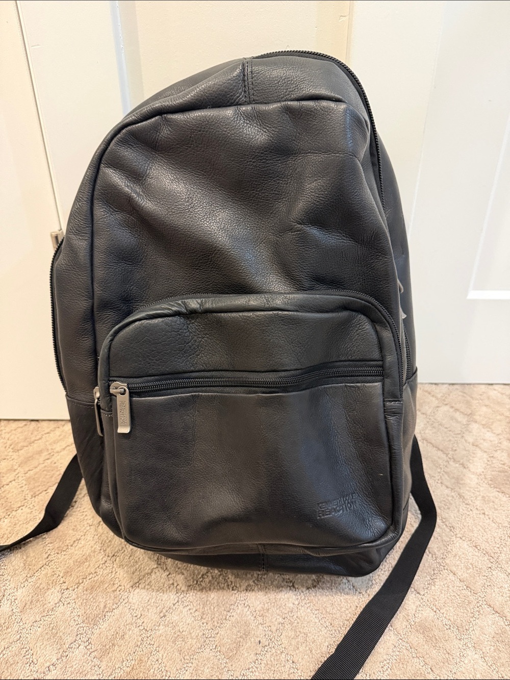 Kenneth Cole Black Leather Zip-Front Backpack